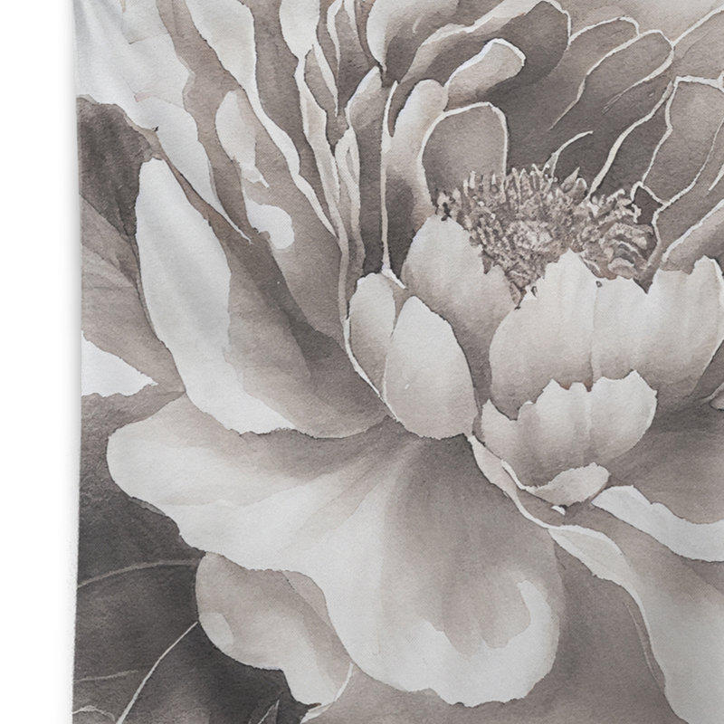 Pivoine en fleurs dans les tons de gris I - Tapisserie murale pivoine florale, H 32 po x l 39 po
