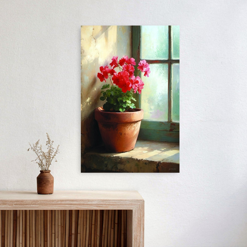 Sunlit Geraniums Vintage Geranium Wall Art Print 1 Piece Wrapped Canvas Wall Art, 60.96cm H x 40.64cm W