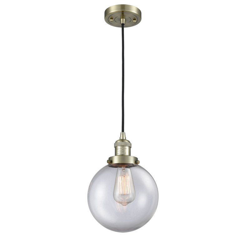 Luminaire suspendu sphère 1 lumière Clementina, Transparent, Ampoule non incluse, Laiton antique