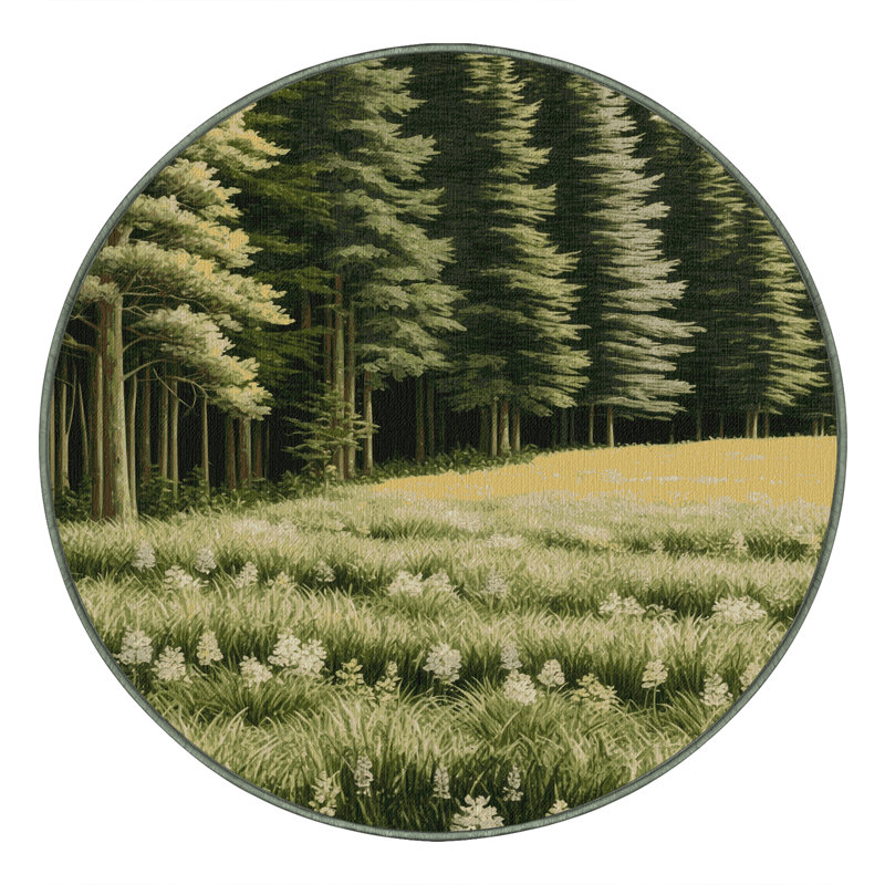 Machine Washable Nature Green Area Rug, Round 3'