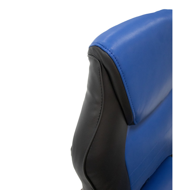 Inbox Zero Corryn Adjustable Faux Leather Swiveling PC & Racing Game Chair, Black/Blue
