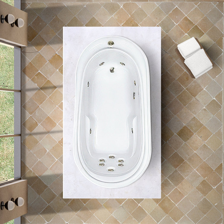 72" L x 37" W Elite Series Drop in Combination Acrylic Bathtub with Reversible Drain in White
