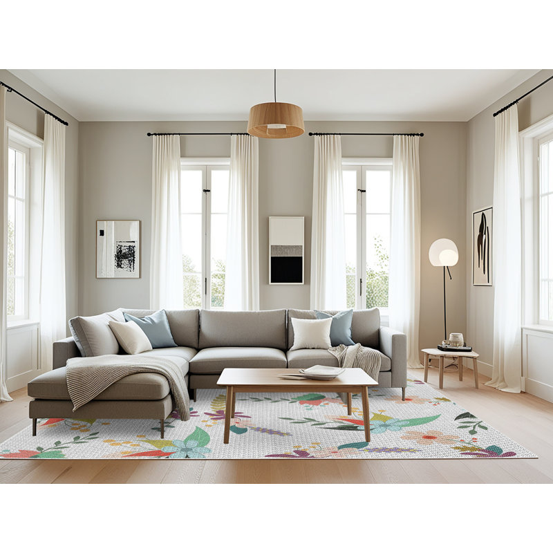Tapis ivoire à motif floral Lex, Rectangle 8 pi x 12 pi