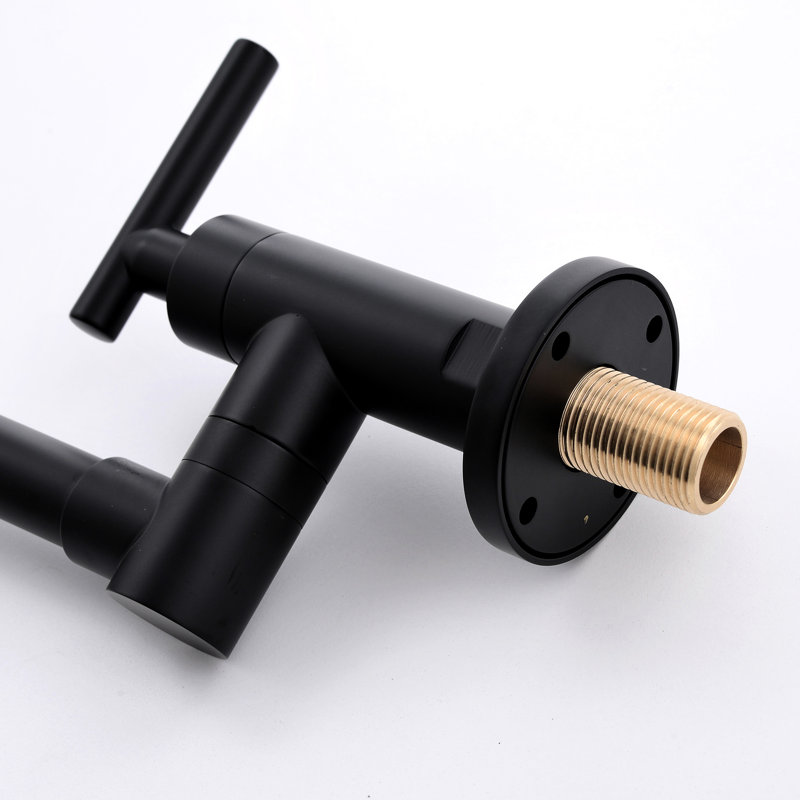Robinet de remplissage de pot de cuisine - laiton, fixation murale, noirci, bras articulés doubles montés en noir, rotation de 360 ° pour