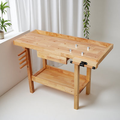 Établi en bois de 48 po, banc de travail du bois robuste avec poignée réglable, table de travail du bois avec capacité de charge de 330 lb avec rangement pour garage, atelier, rangement à la maison