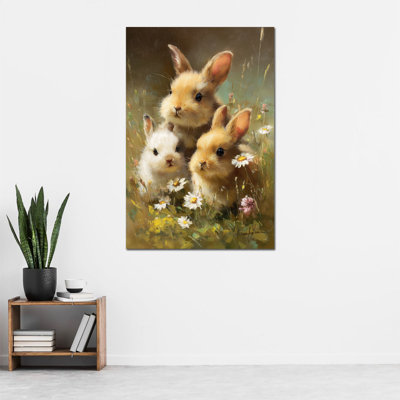  Art mural de Pâques - lapin, décoration murale, reproduction d'art sur toile de lapin rétro pour installation dans le salon ou au printemps, impression sur toile tendue avec châssis, 24 po x 36 po