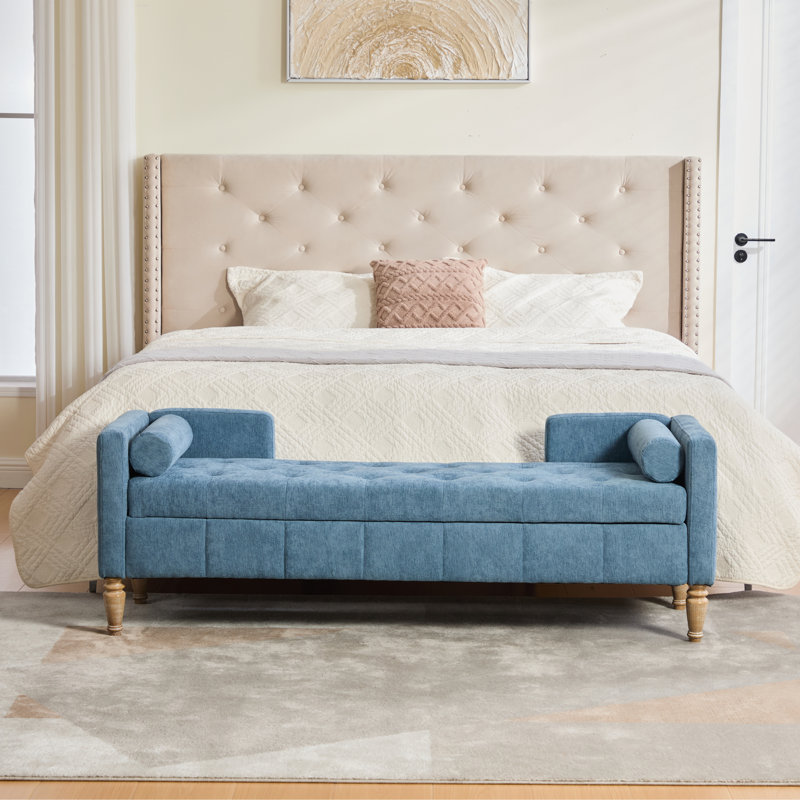 Banc de rangement pour chambre capitonné l 65 po avec coussins, Blue