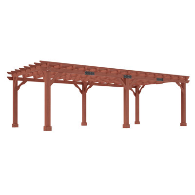  12' x 20' Cedar Pergola with Trellis Roof, Weather-Resistant Supports & Anchoring Stakes, Brown