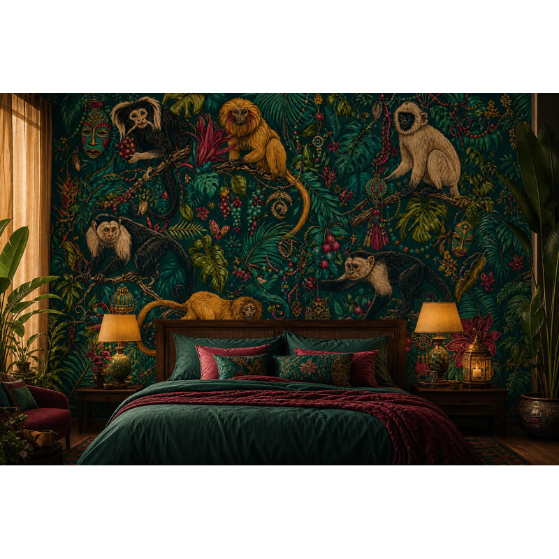 Décoration murale amovible motif sarcelle tropicale foncé, 200"x120", Non-Woven Nonpasted