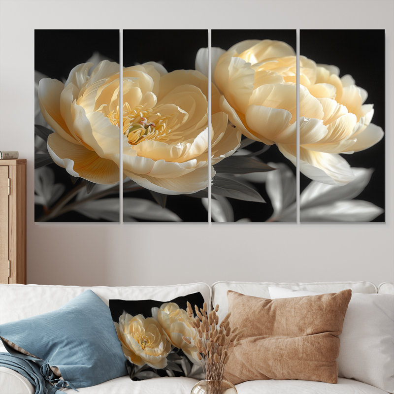 Ensemble de salon art mural Saltz - pivoines, H 32 po x l 64 po