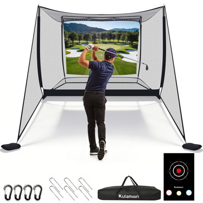 10' X 8' 3-in-1 Golf Simulator Enclosure - Golf Practice Hitting Net Cage With 500g Silent Impact Screen, Side Barriers & Net Pocket Target Cloth- All-weather Heavy Duty Home Driving Range For Indoor Garage, Backyard & Outdoor