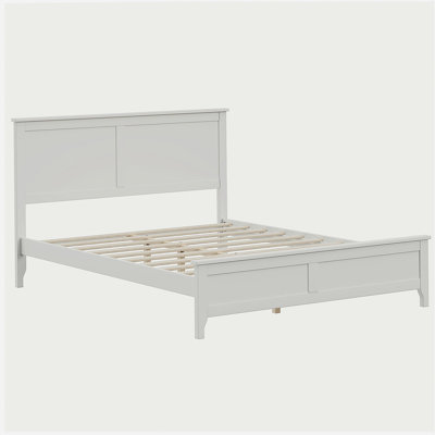 Modern Solid Wood Queen Size Platform Bed with Sturdy Wooden Slats Support,No Box Spring Needed, White