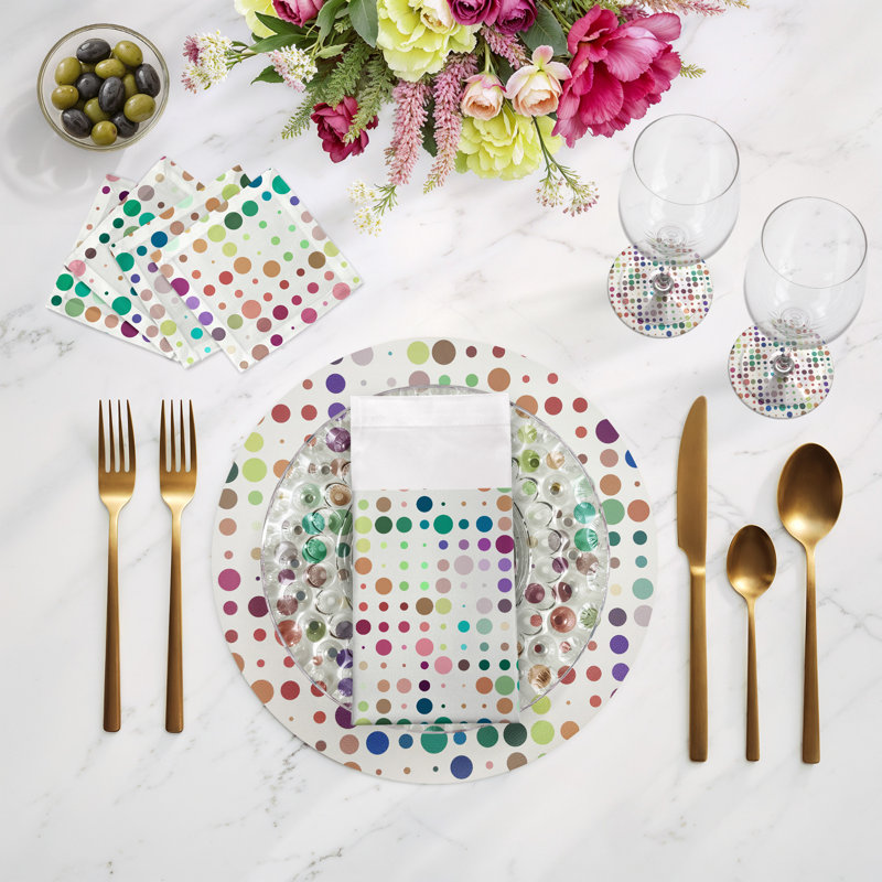 Mod Confetti Granada Pebble 16" Vinyl Placemat, White/Pink