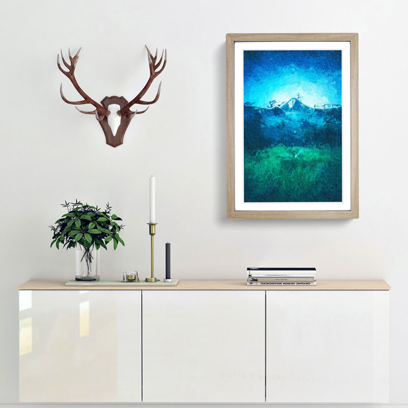 Mountain View in Bali in Abstract - Picture Frame Painting Print, 48cm H x 36cm W x 2cm D, Oak Framed