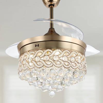 Maplewood 42" Crystal Ceiling Fan with 4-Blades, Quiet DC Motor w 6 Speed, Remote Control