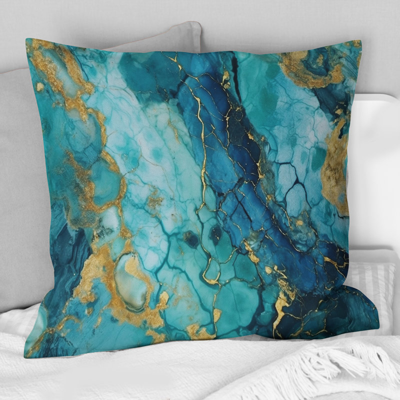 Turquoise, luxe, abstrait, fluide, art VII - coussin décoratif imprimé abstrait