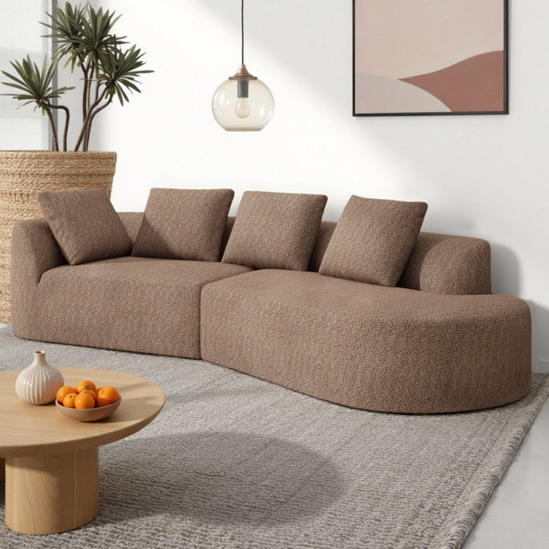 Canapé modulaire courbé 116 po avec méridienne 116 po - Ensemble 2 pièces de revêtement en perle, éponge compressée haute densité, orienté vers la droite, entièrement assemblé pour le salon