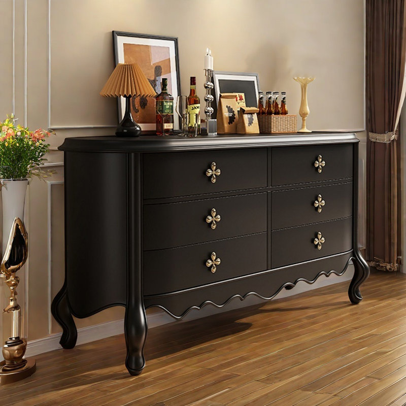 Buffet décoratif rétro en bois manufacturé noir, Noir, noir, noir, noir