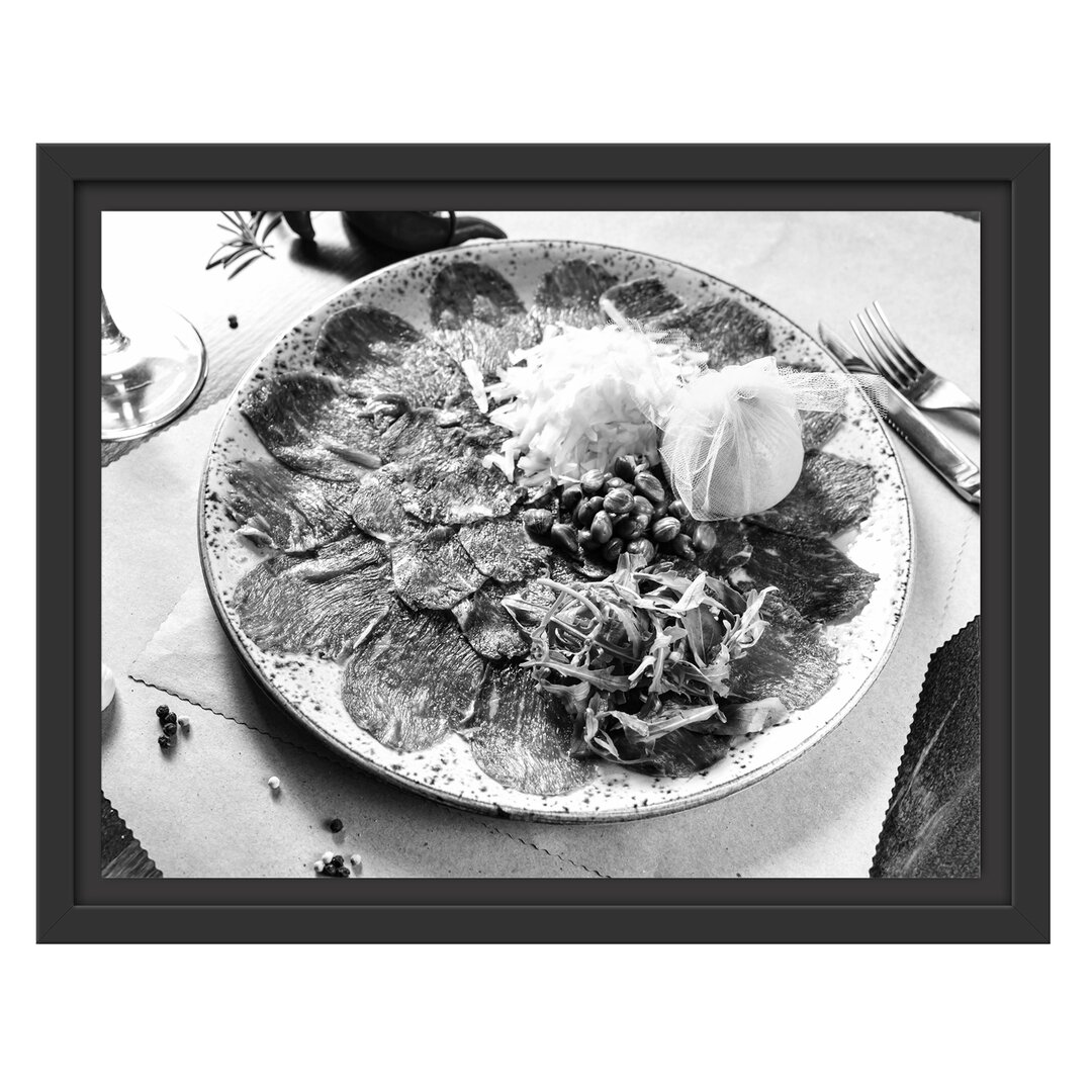 Gerahmtes Wandbild appetitliches Carpaccio Kunst B&W