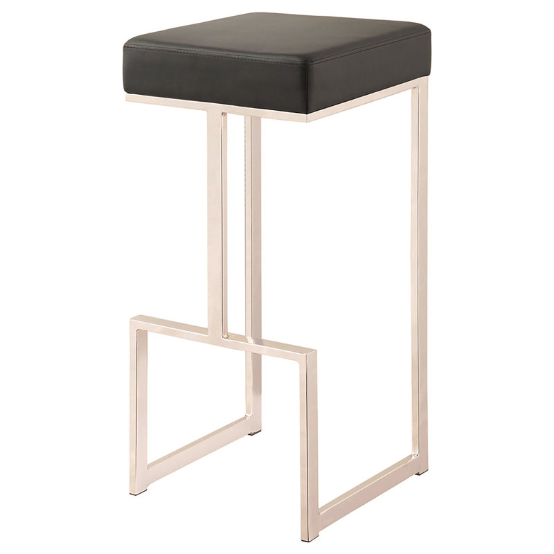 Tabouret de bar rembourré en chrome, Noir