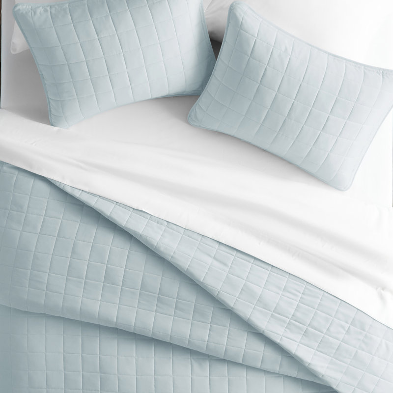 Pale Blue King Microfiber Quilted Coverlet Set