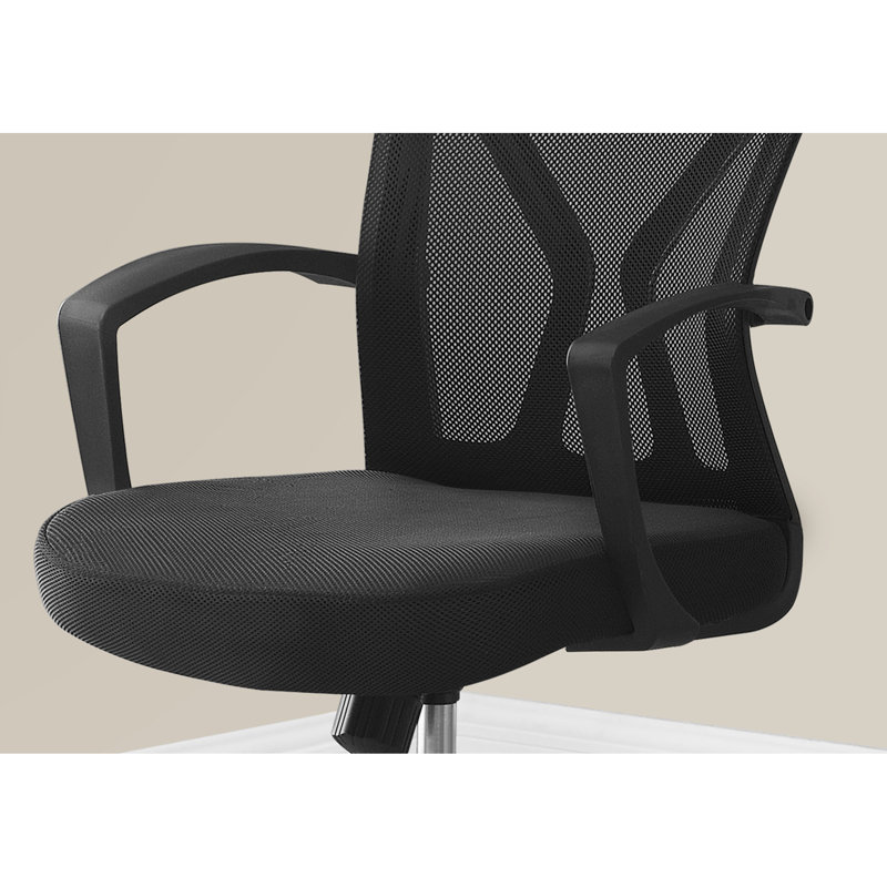 Chaise de bureau moderne à dossier moyen en filet noir avec hauteur réglable, pivotant fixe et à 360 degrés pour un espace de travail ergonomique