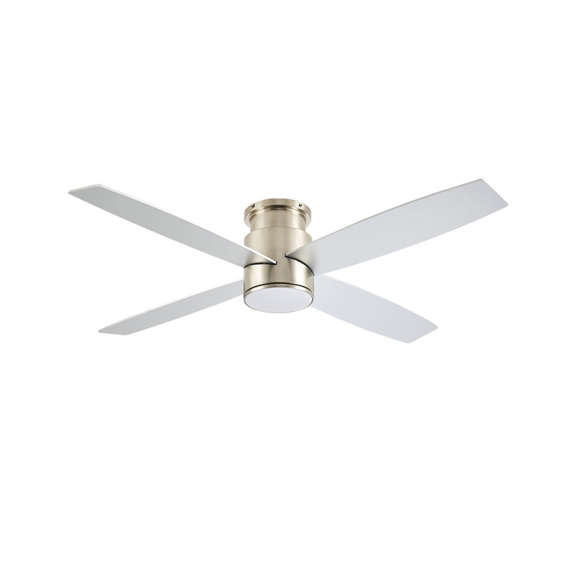 Bonnitta 4-Blade LED Metal and Wood Flush Mount Ceiling Fan, Silver, Nickel, 44"