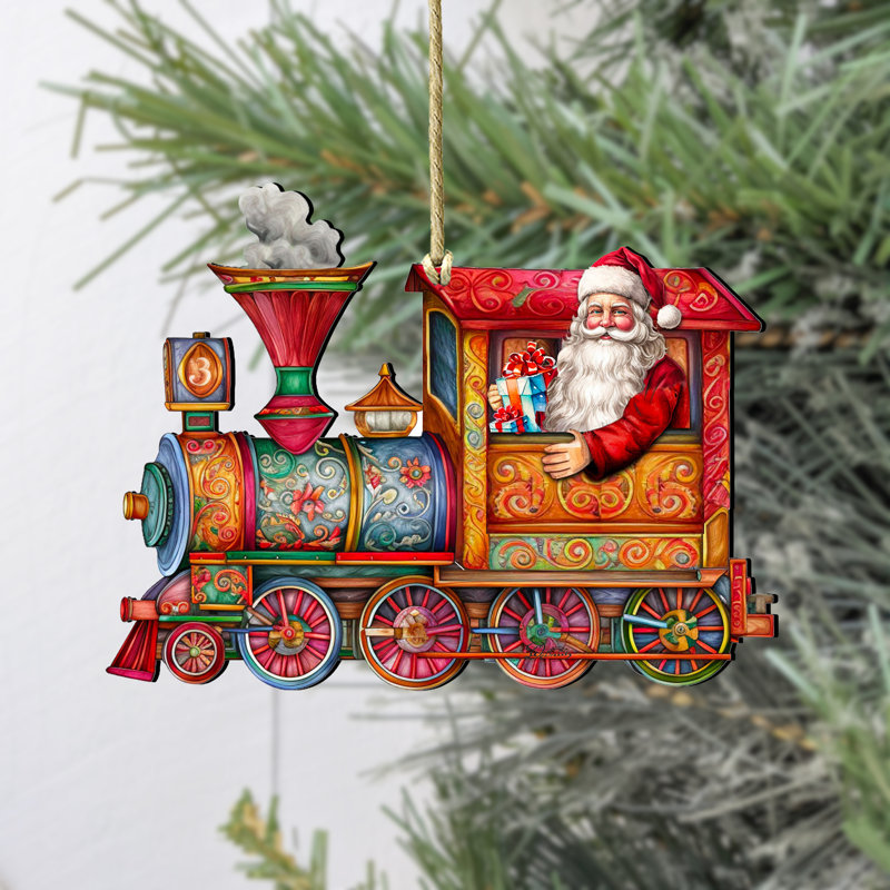 Santa's Train Wooden Ornament by G. Debrekht