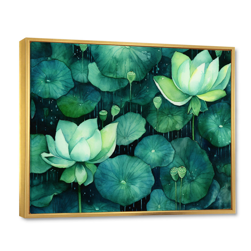 " Green Lotus Pond II ", Gold Floater Framed, 24" H x 32" W x 1" D