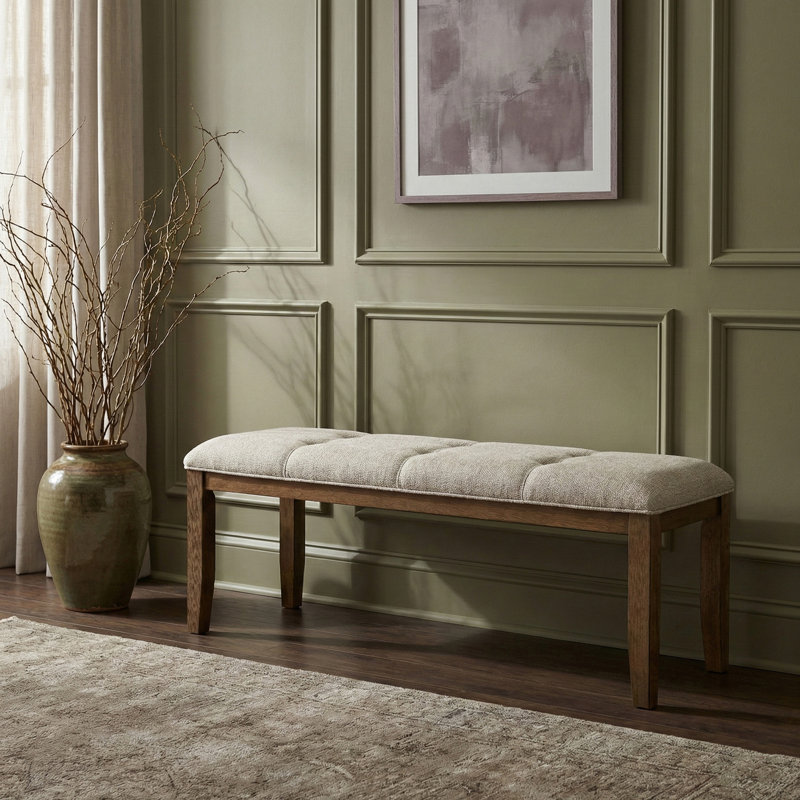 Banc rembourré en tissu beige Duckett, Tissu en polyester beige, Brun