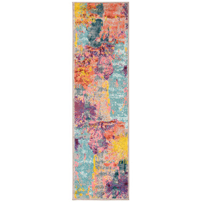 Tapis abstrait bleu / orange / jaune Felty
