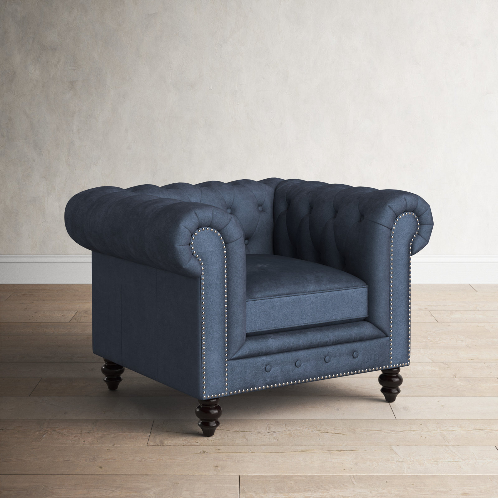 Ophelie Upholstered Chesterfield Chair, Navy Blue Velvet