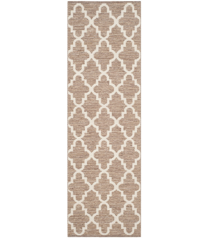 Tapis beige / ivoire en coton tissé à plat à la main à motif géométrique Melchor, Tapis de couloir 2 pi 3 po x 11 pi