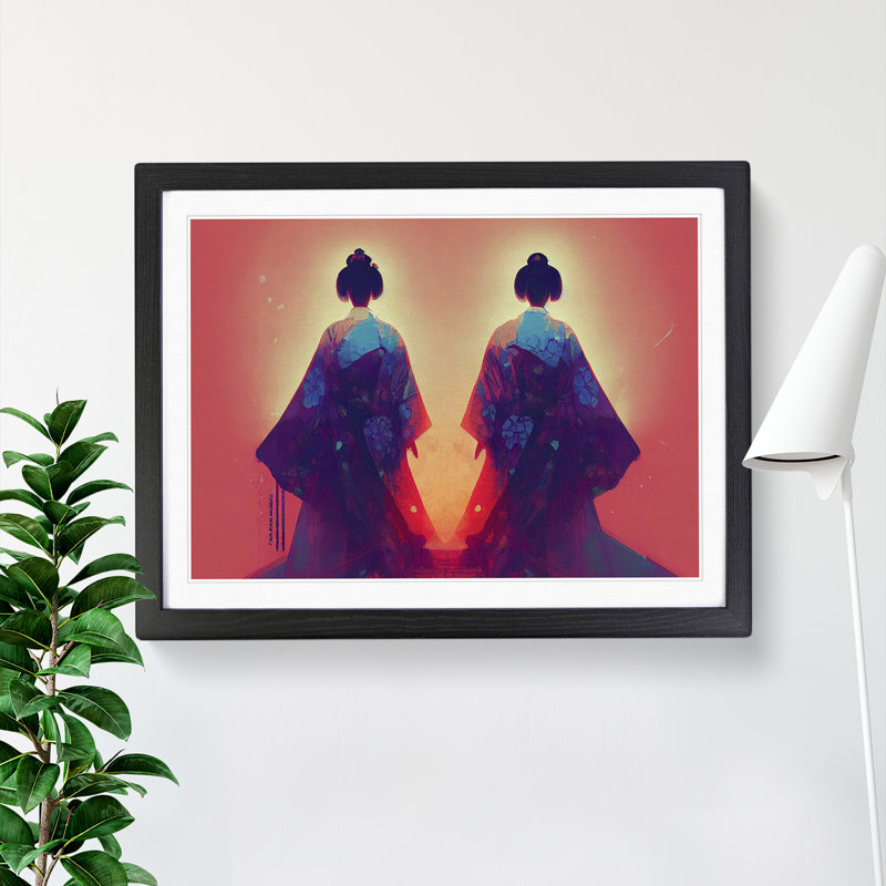 Two Geisha - Framed Print, Black, 46cm H x 64cm W x 2cm D