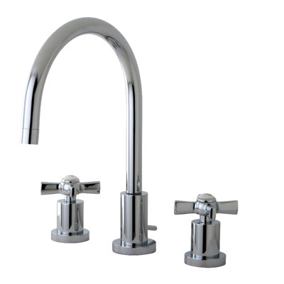 Kingston Brass Millennium Two-Handle 3-Hole Deck Mount Widespread Bathroom Faucet with Brass Pop-Up Drain