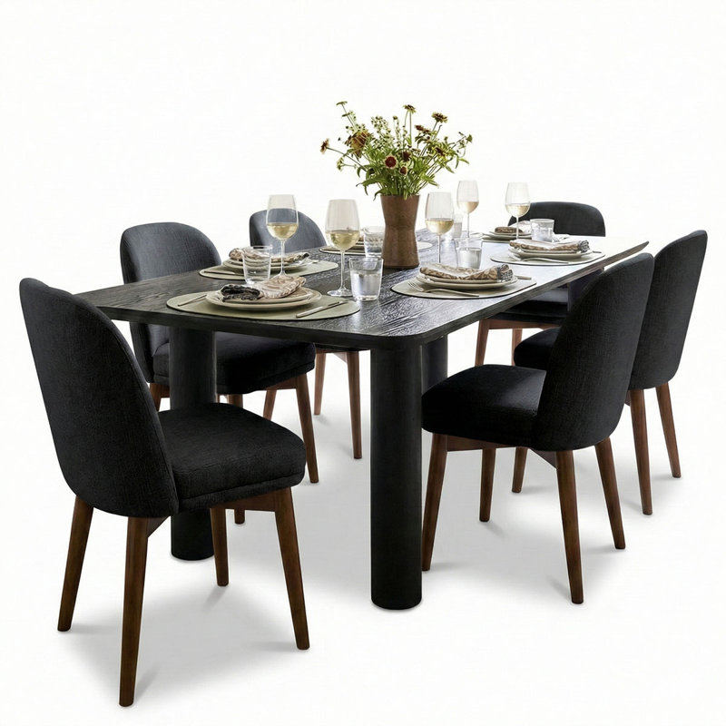 Ensemble de salle à manger 7 pièces pour 7 personnes moderne noir, Gris anthracite