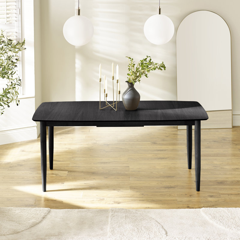 Eriksson Rectangular Solid Wood Extending 6 Seater Dining Table - Modern Scandi Inspired, Black