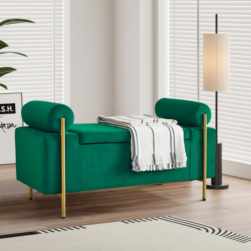 Reyanne Upholstered Storage Bench, Green