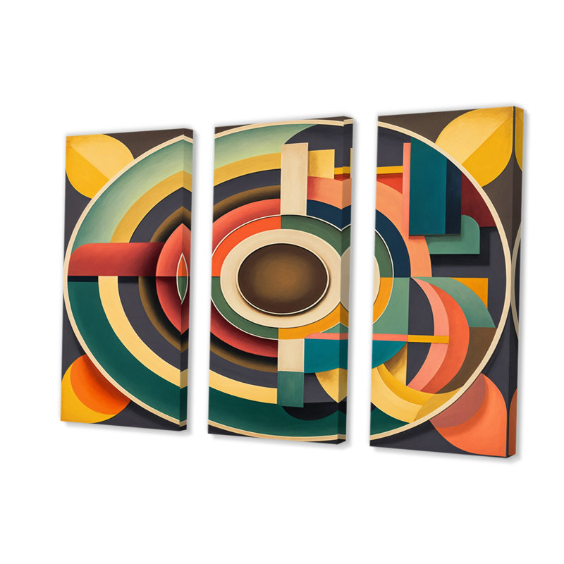 Ensemble de salon Mid-Century Vintage Circular Visions III - Modern Midcentury Wall Art, H 40 po x l 60 po x P 1 po