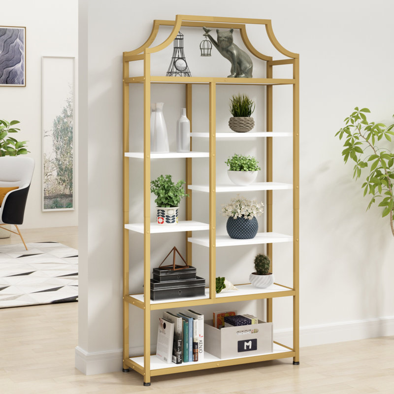 Ghica Etagere Bookcase, 8-Open Shelf Bookshelf, 70.87" H x 31.5" L in Gold & White for Home Office