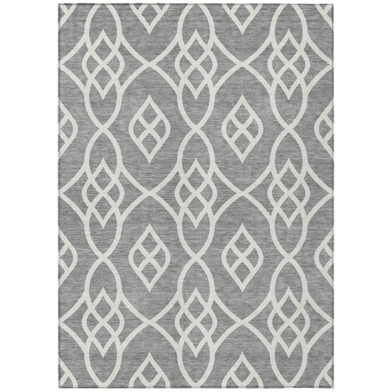 3' X 5' Gray And Ivory Trellis Washable Indoor Outdoor Area Rug