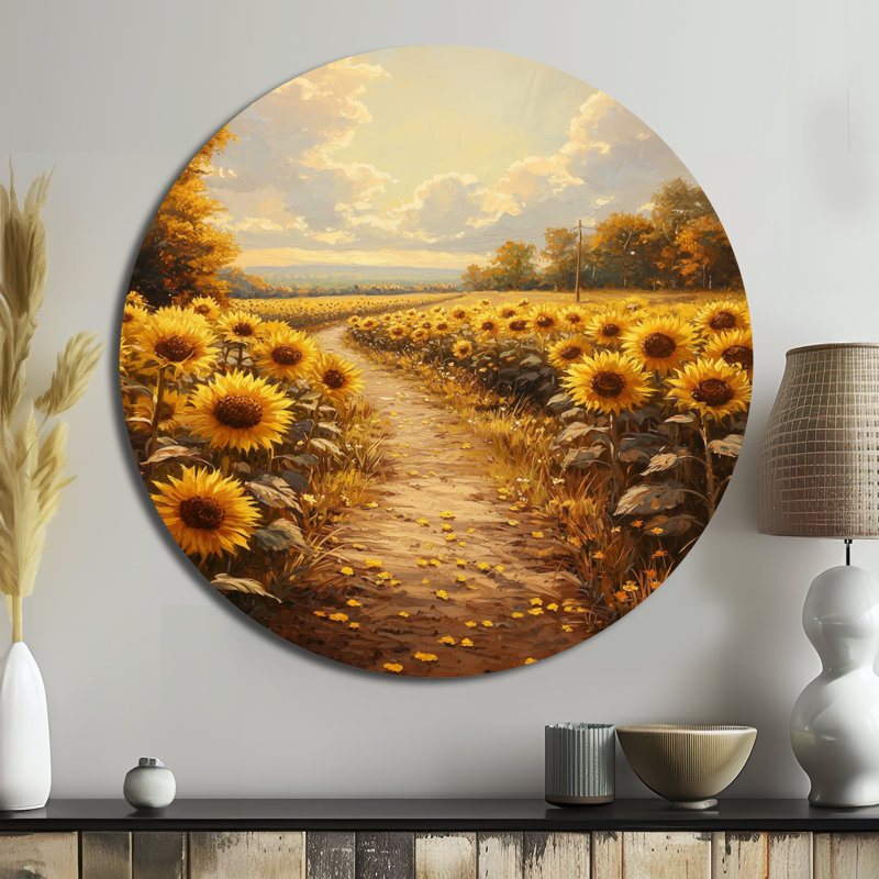Tournesols le long du sentier de la ferme I - Tournesols ronds, impression murale, H 23 po x l 23 po