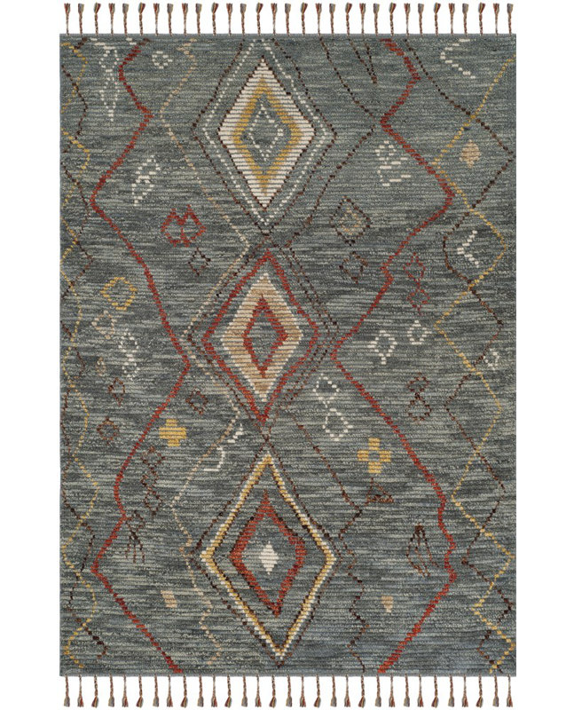 Tapis gris en laine / coton noué à la main Raeleigh, Rectangle 6 pi x 9 pi