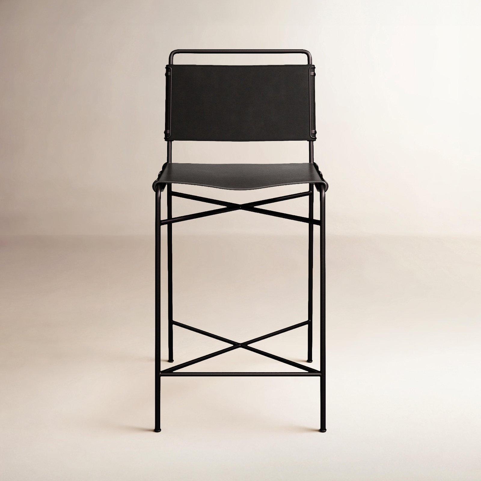 Kenza Bar Stool, Counter Stool (26” Seat Height), Vegan Leather-Black, Black