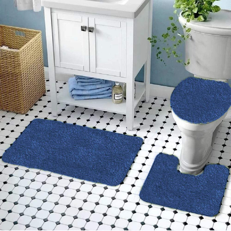 Mckeel Non-Slip Bath Rug and Toilet seat Cover, Navy