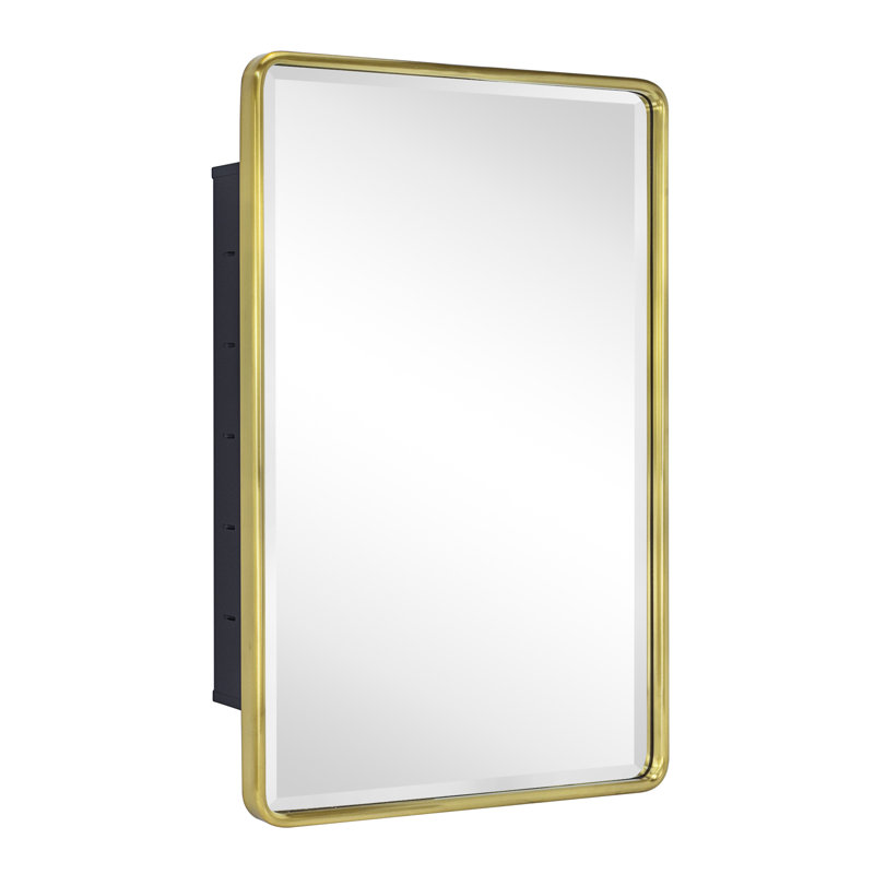 Farmhouse Recessed Metal Bathroom Medicine Cabinets with Mirror with Adjustable Tempered Glass Shelves, Brushed Gold
