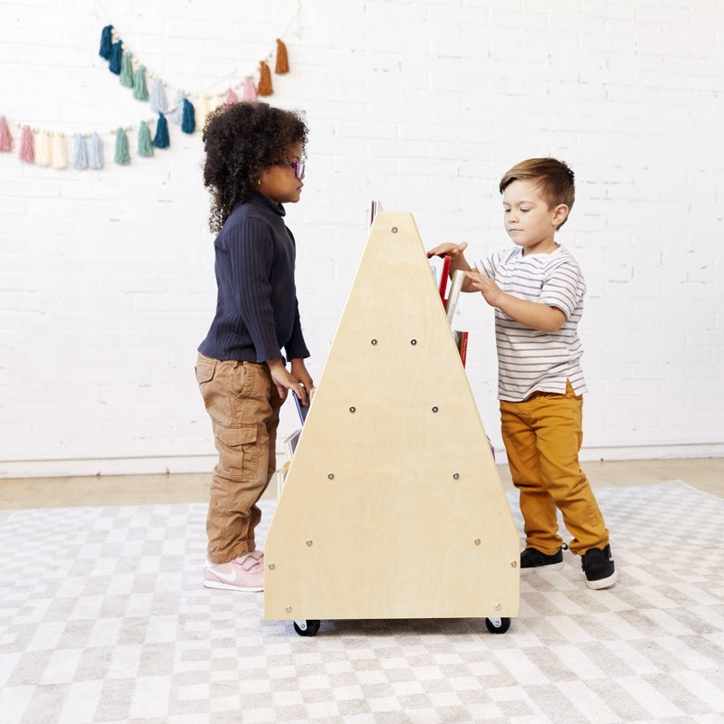 Natural Birch Double-Sided Mobile Book Display with Casters