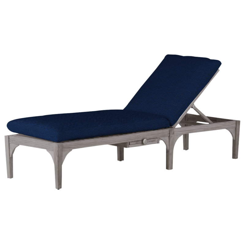 Club Teak Chaise With Wheel - Oyster, Oyster Teak, No Welt, Indigo Velvet