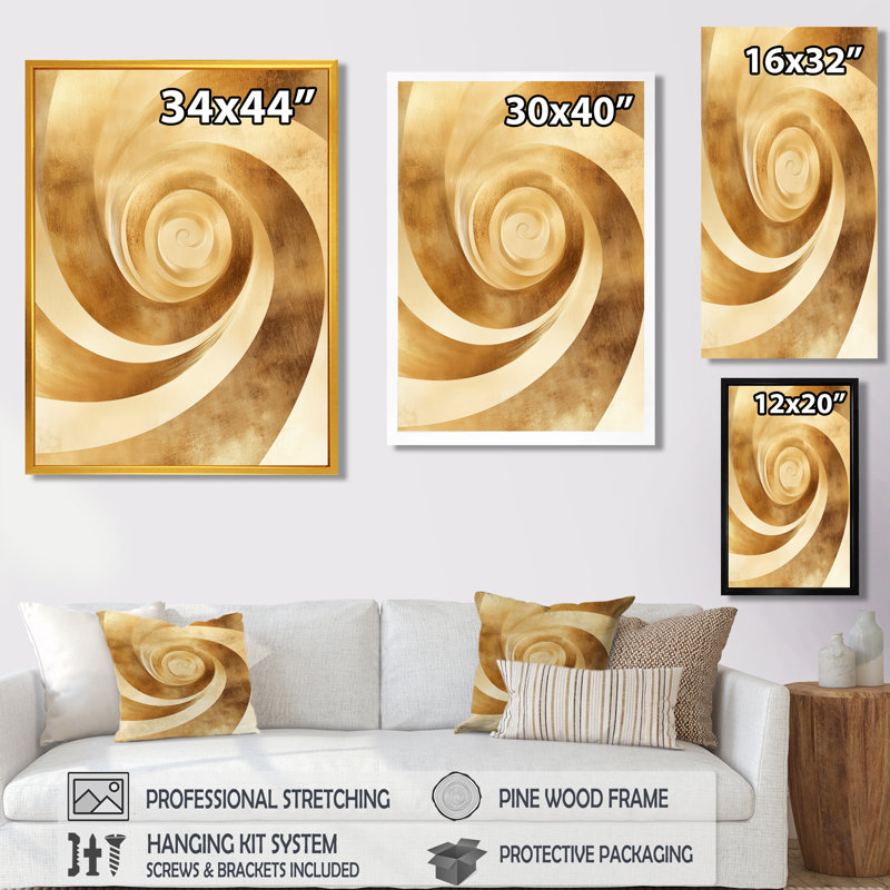 Gold Abstract Wall Art, Gold Spiral Flow , Spiral Canvas Decor, H 40 po x l 30 po, Cadre flottant noir