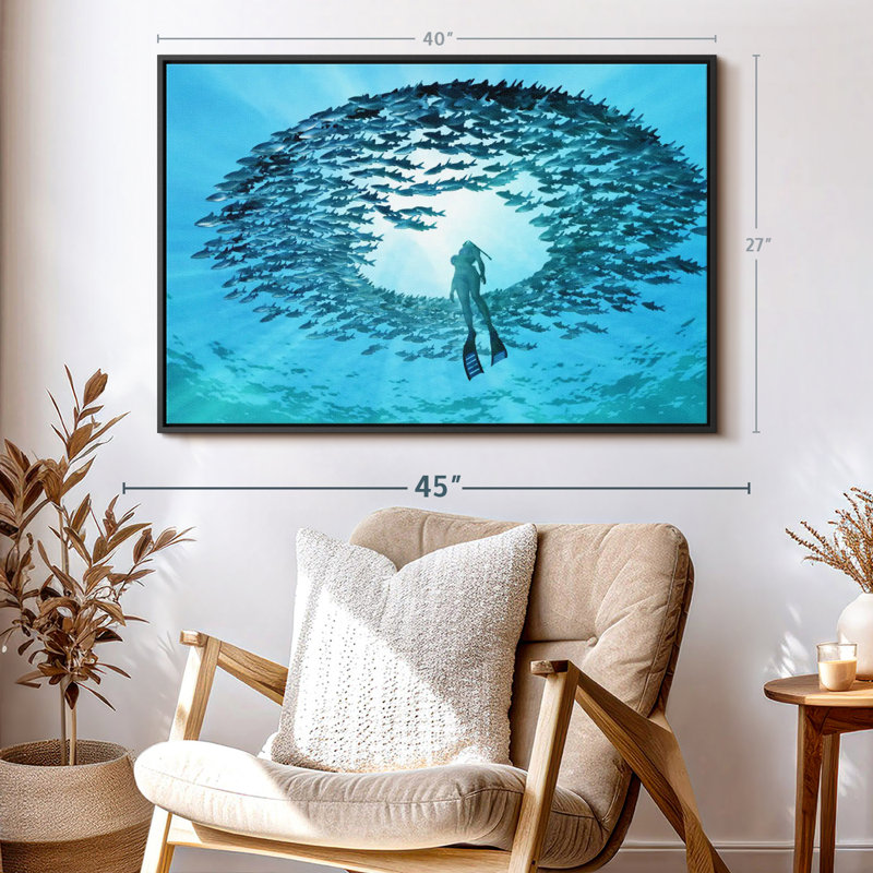 Diving With Fishes Canvas Print, 27" H x 40" W